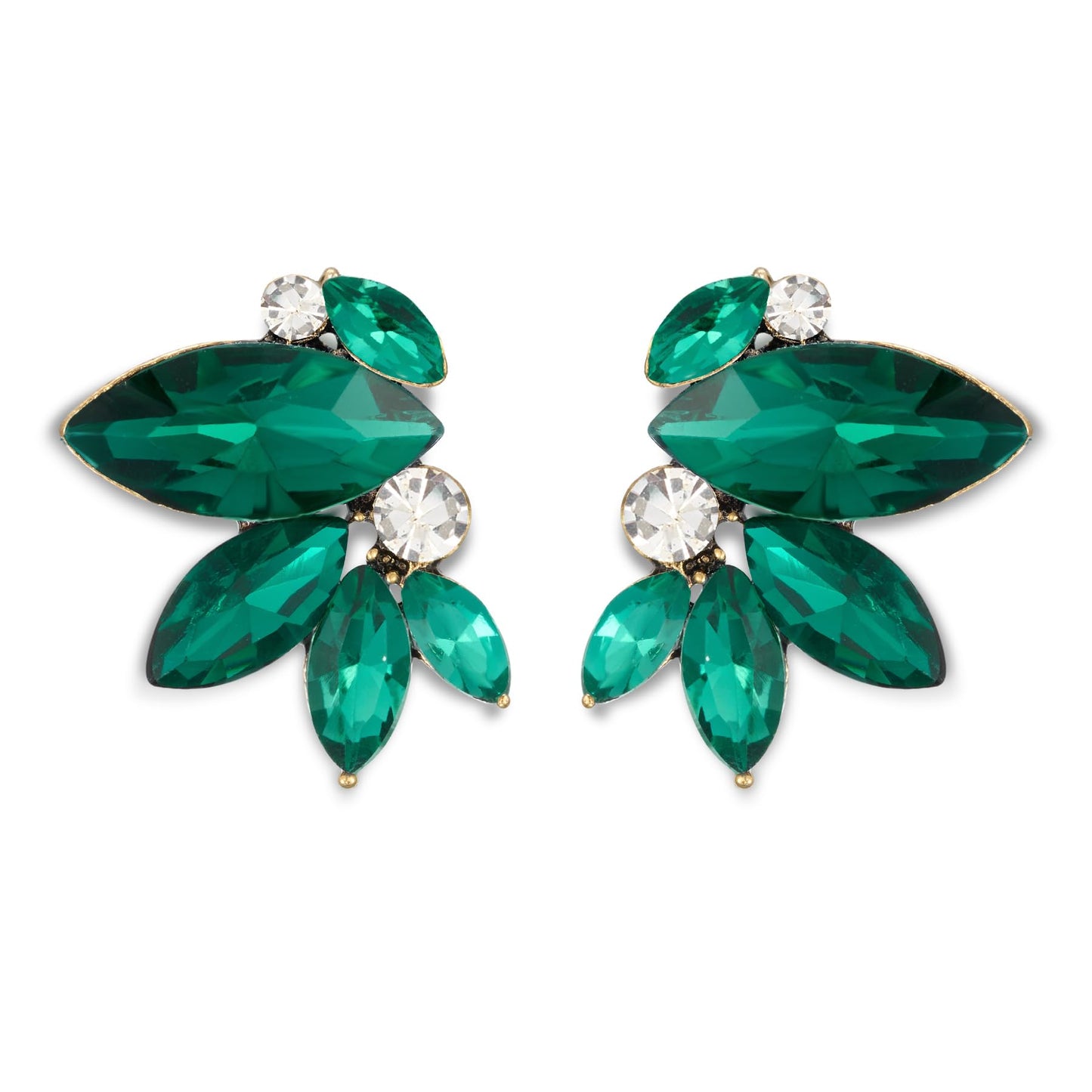 SWEETV Sparkly Green Rhinestone Stud Earrings for Women, Crystal Wedding Bridal Earrings for Brides,Cluster Bridesmaid Earrings, Prom Formal Party Jewelry