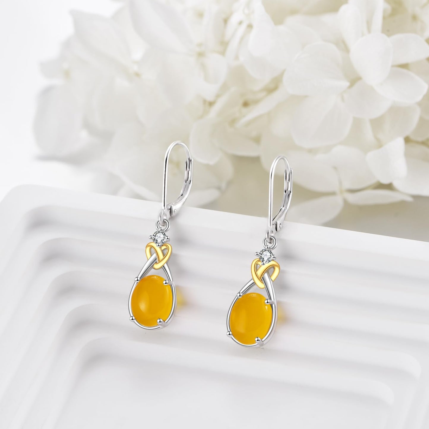 Amber Earrings for Women 925 Sterling Silver Amber Leverback Dangle Earrings Teardrop Jewelry Gift