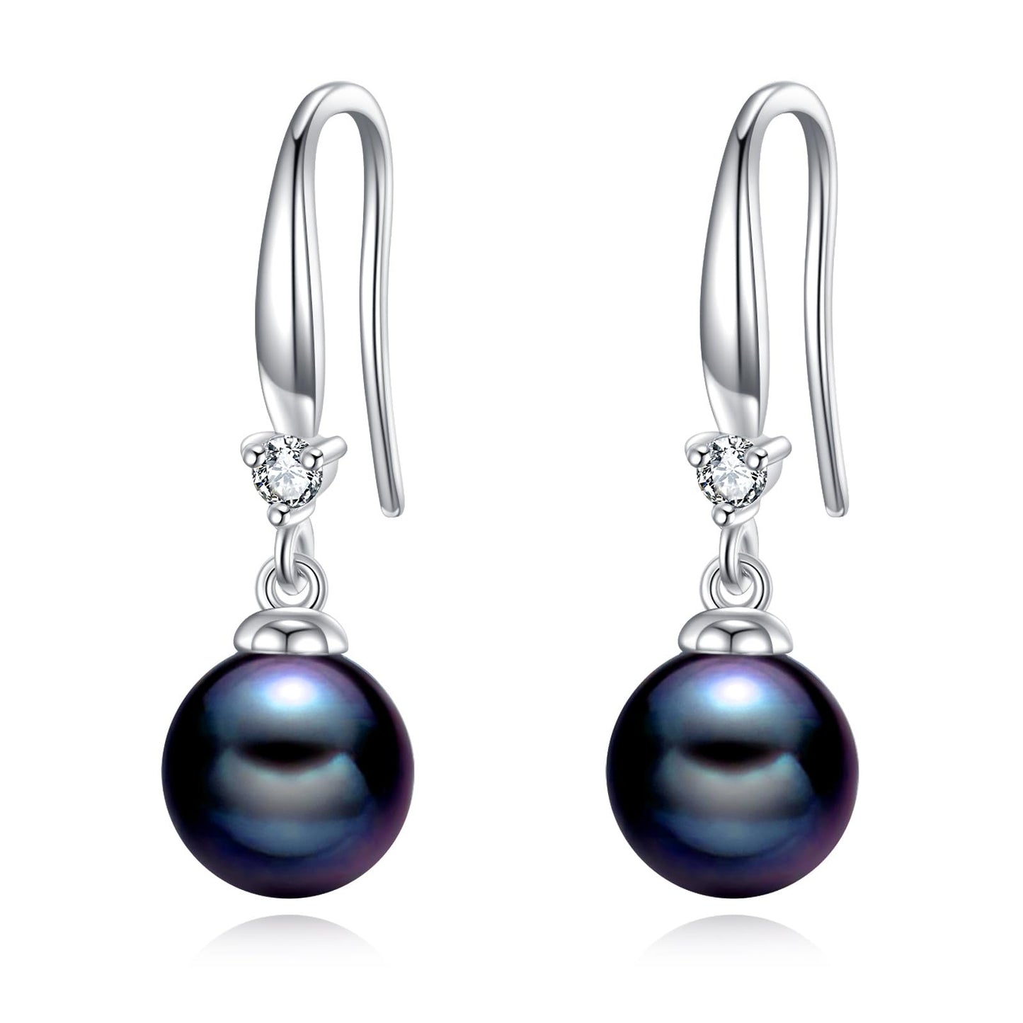 925 Sterling Silver Pearl Leverback Earrings Dangle Drop Birthstone Jewelry Gifts for Women (Black Pearl-February)