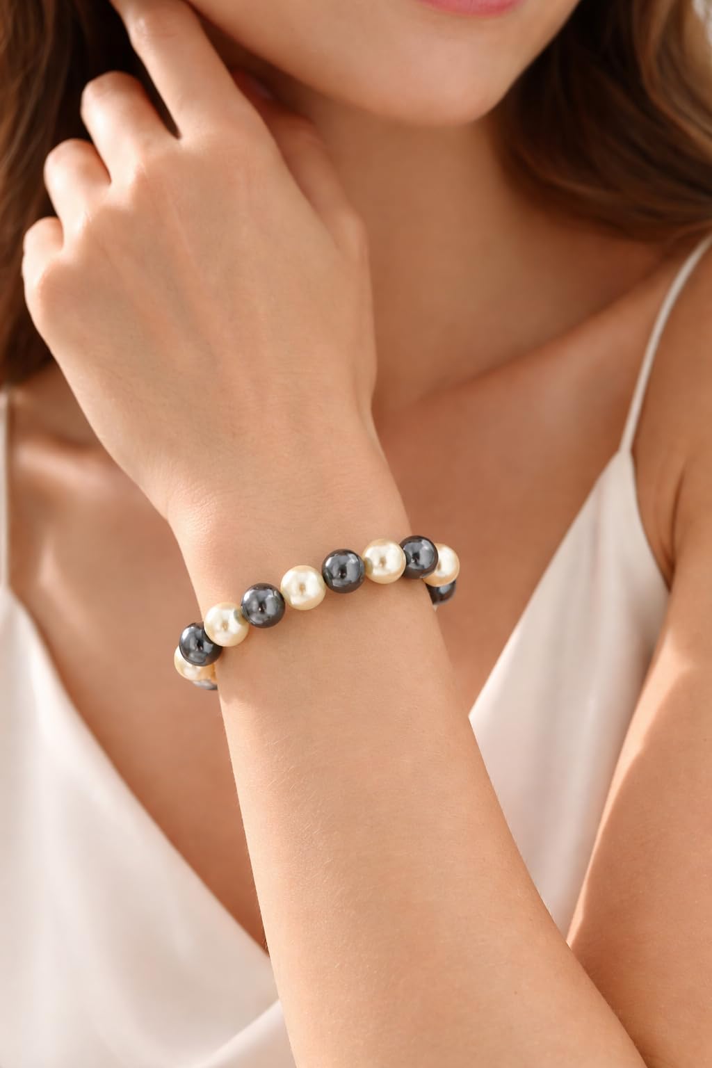 38 Magnetic Therapy Hematite beaded Bracelet For Women And Men Power Gemstone Crystal Unisex Macrame (Faux Pearl Hematite, 10, millimeters)