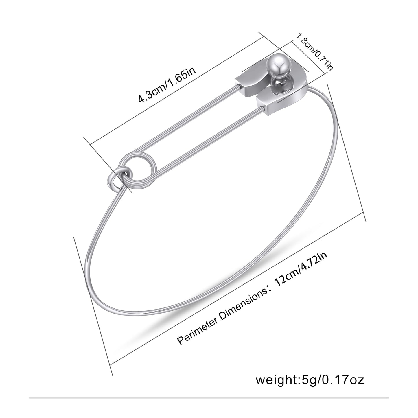 AILUOR Fashion Safety Pin Hook Bangle Bracelet, Vintage Punk Classic Simple Love Bracelet Jewelry Unisex (Silver)