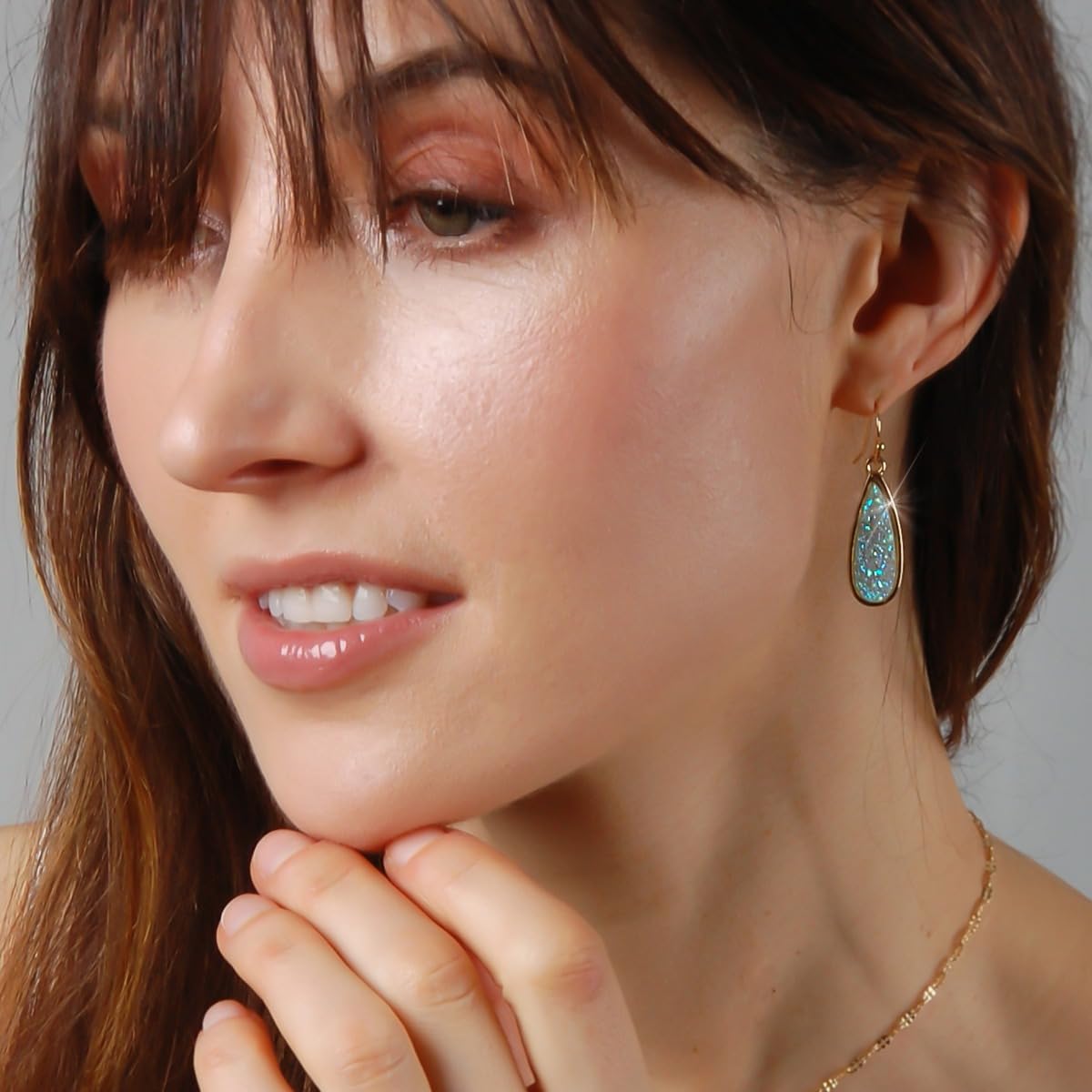 Mint Green Earrings for Women Dangle - Simulated Aqua Teal Simulated Druzy Earrings for Women, Sparkly Dangly Boho Statement Drops, Elegant Hanging Dangling Green Stone, Dainty Long Teardrop Jewelry