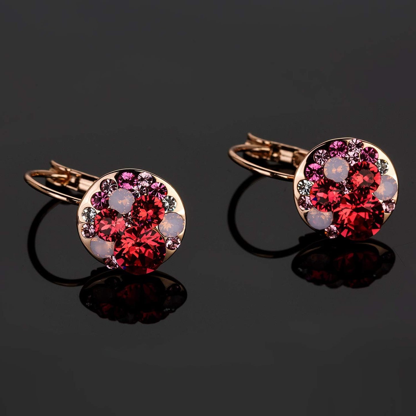 Multicolored Austrian Crystal Drop Earrings for Women 14K Gold Plated Hypoallergenic Leverback Dangle Earrings