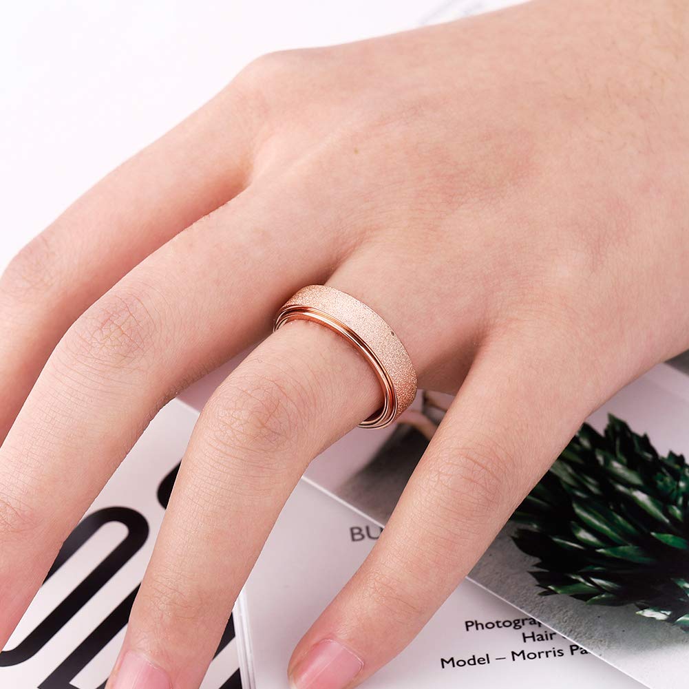 OreilleStar Anxiety Ring for Women Fidget Spinner Ring Fidget Toys Adults Titanium Stainless Steel Thumb Ring 6mm Wide Rose Gold Size 10