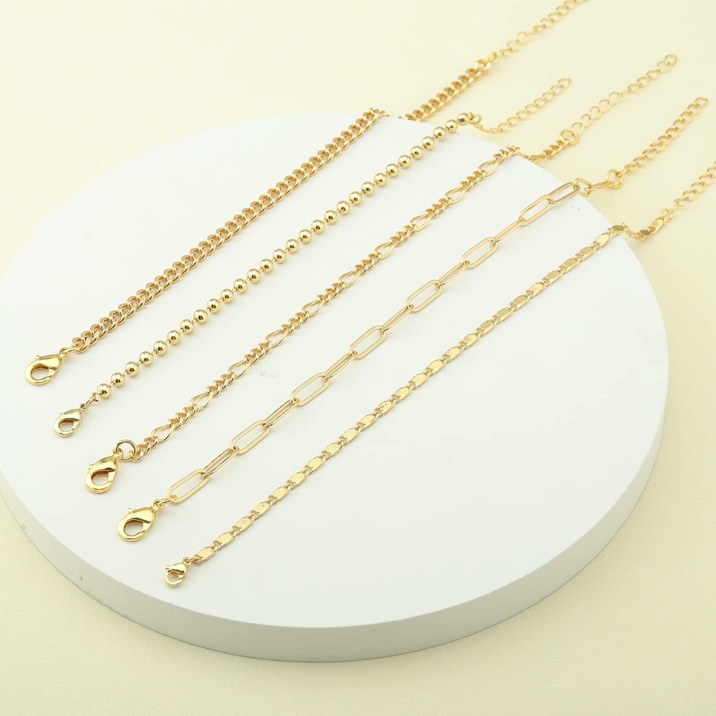 Gokeey Dainty 14K Real Gold Plated Bracelets Set for Women，Stackable Beaded Cuban Chain Link Layered Gold Bracelet for Women Trendy Gold Jewelry 5pcs