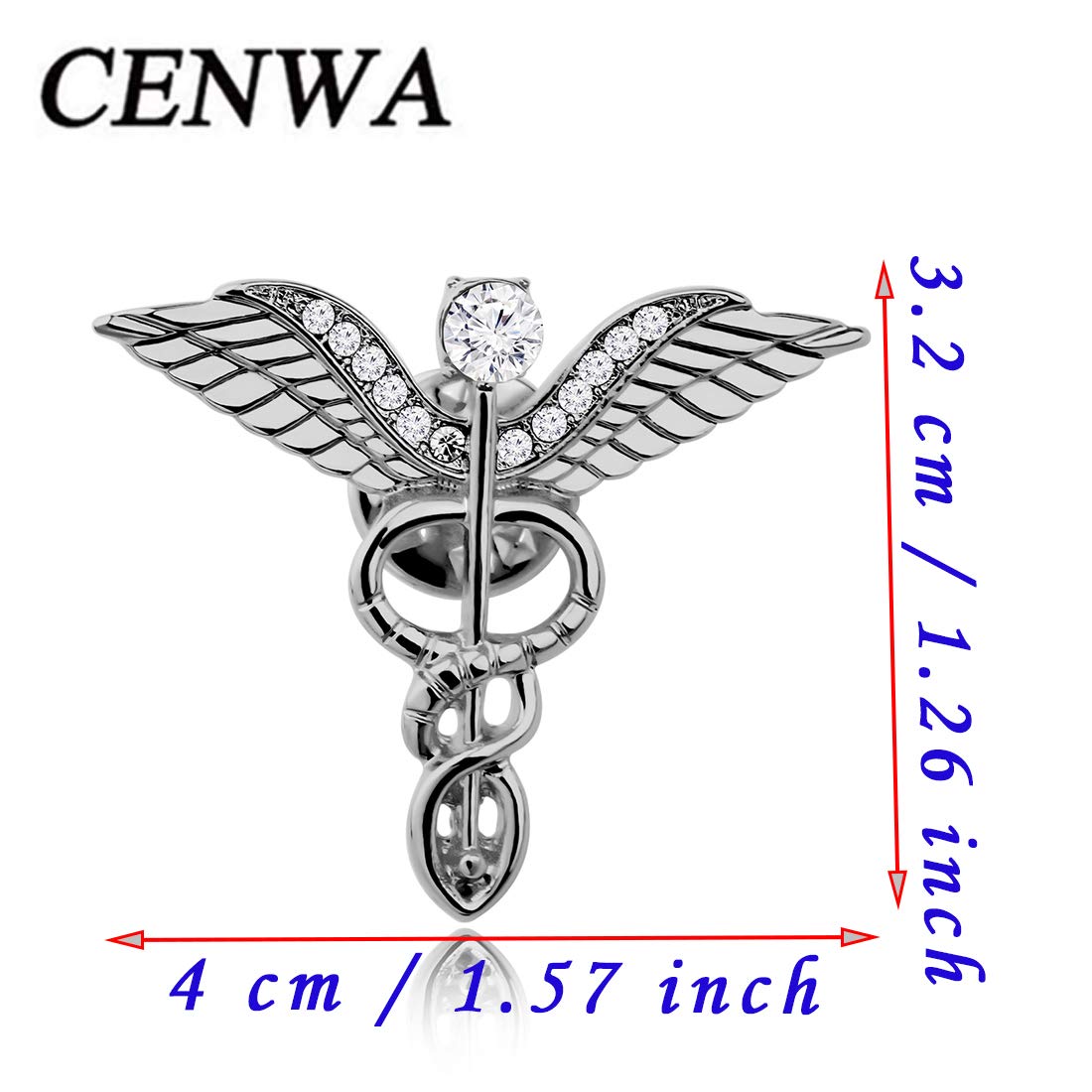 CENWA Medical Jewelry Wand Brooch Label Pin Emblem Pin Medicine Snake Caduceus Nursing Gift for Doctor Nurse Therapeutist (silver)