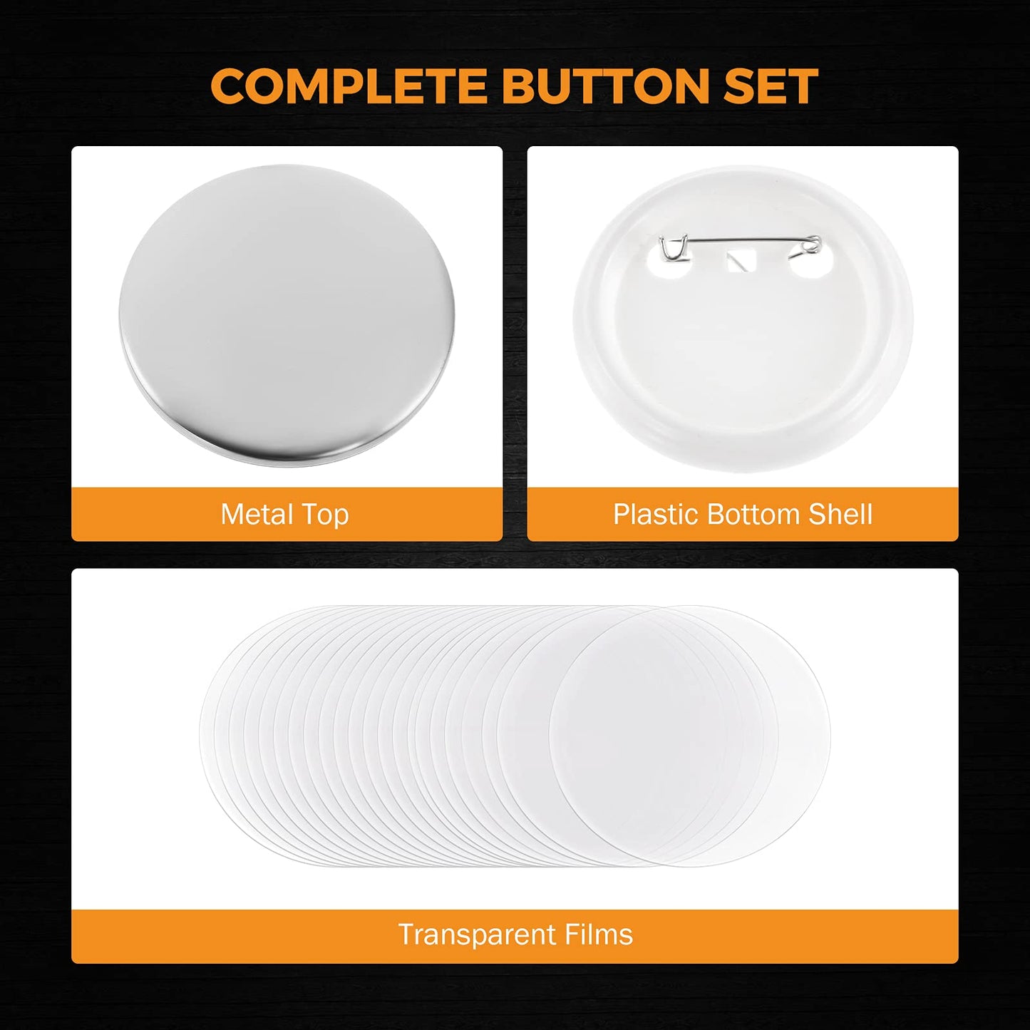 BEAMNOVA 1000 Sets of Round Button Maker Supplies 25mm / 0.98 in (Approx. 1 inch) for Round Pin Maker, Plastic Clip Bottom & Tinplate Top with Transparent Film, Machine NOT Included
