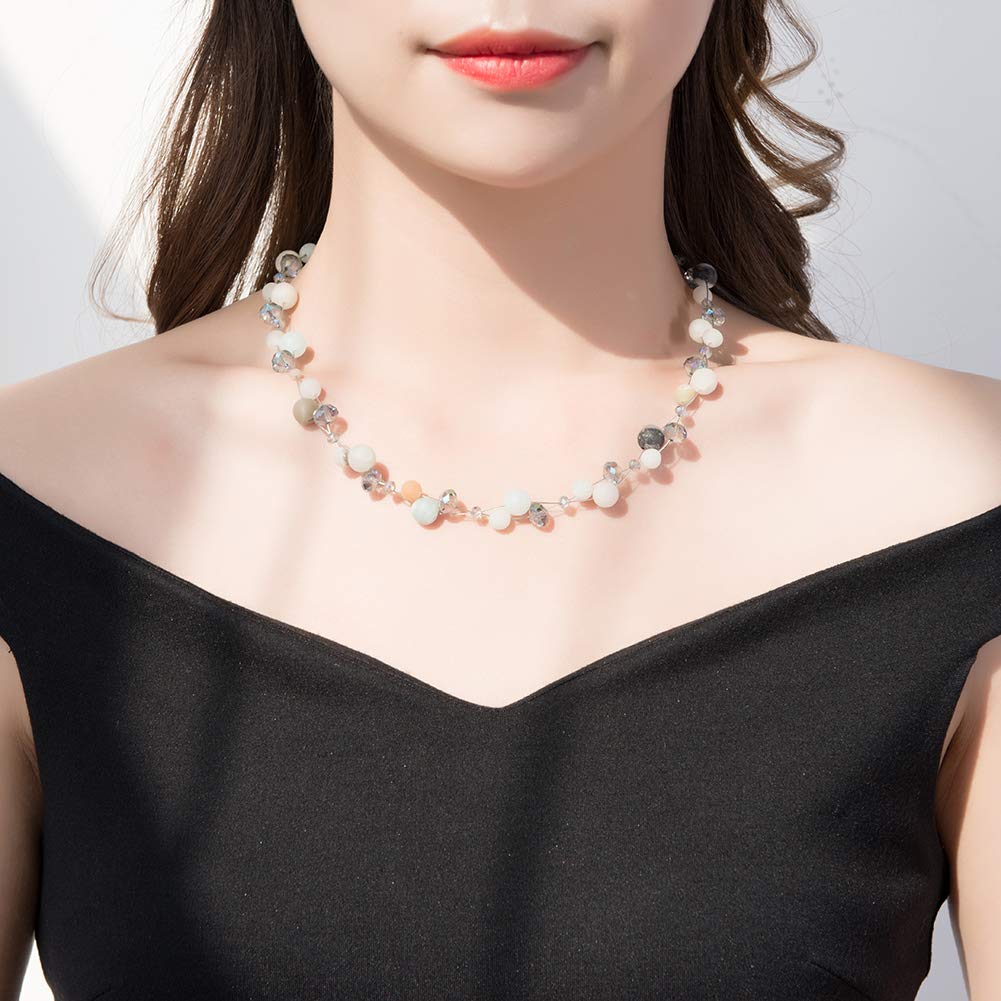 Short Beaded Turquoise Necklace For Women - Fashion Jewelry with Pearl and Crystal Bead, Birthday Gifts For Women (27-Green)