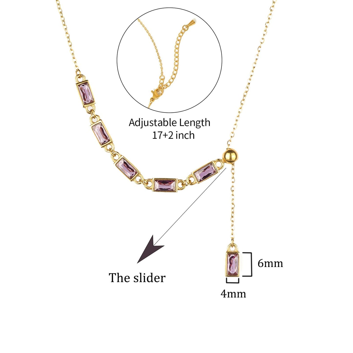 TaYolnFaSo Amethyst Y Shaped Necklace 18K Gold Plated Emerald Cut Purple CZ Y Lariat Necklace Amethyst Jewelry Christmas Gift for Women