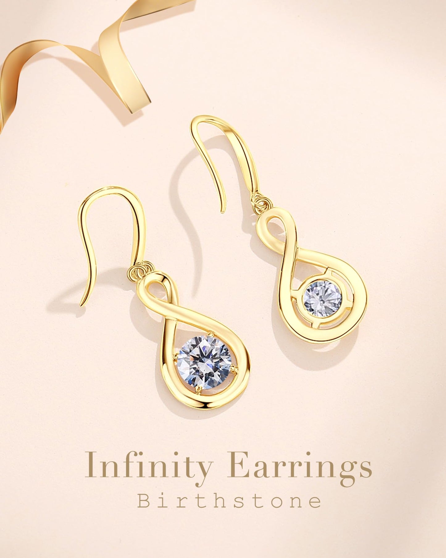 FANCIME Dangle Drop Earrings with Solitaire CZ Cubic Zirconia Simulated Diamond 925 Sterling Silver Yellow Gold Plated Infinity April Birthstone Earring Fine Jewelry Birthday Mothers Day Gifts for Mom Her Women