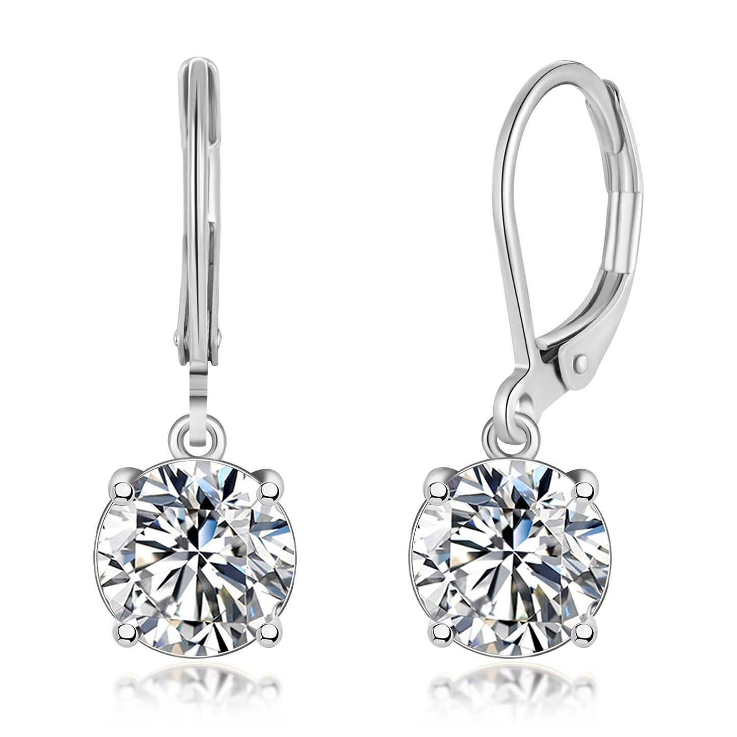 CiNily Leverback Dangle Earrings Created White Crystal Drop Earrings White Gold Plated Jewelry for Women 8 mm
