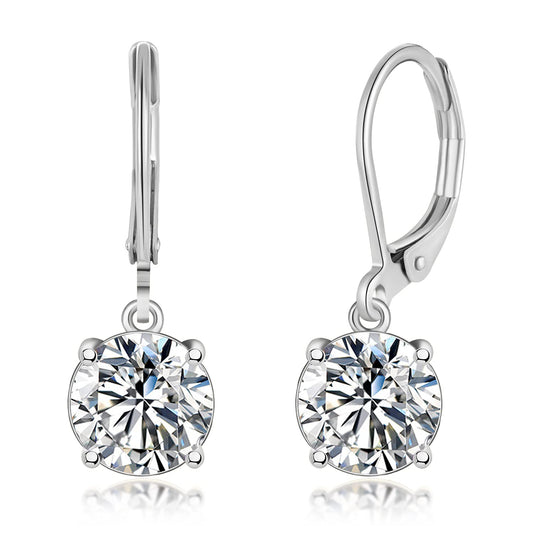 CiNily Leverback Dangle Earrings Created White Crystal Drop Earrings White Gold Plated Jewelry for Women 8 mm