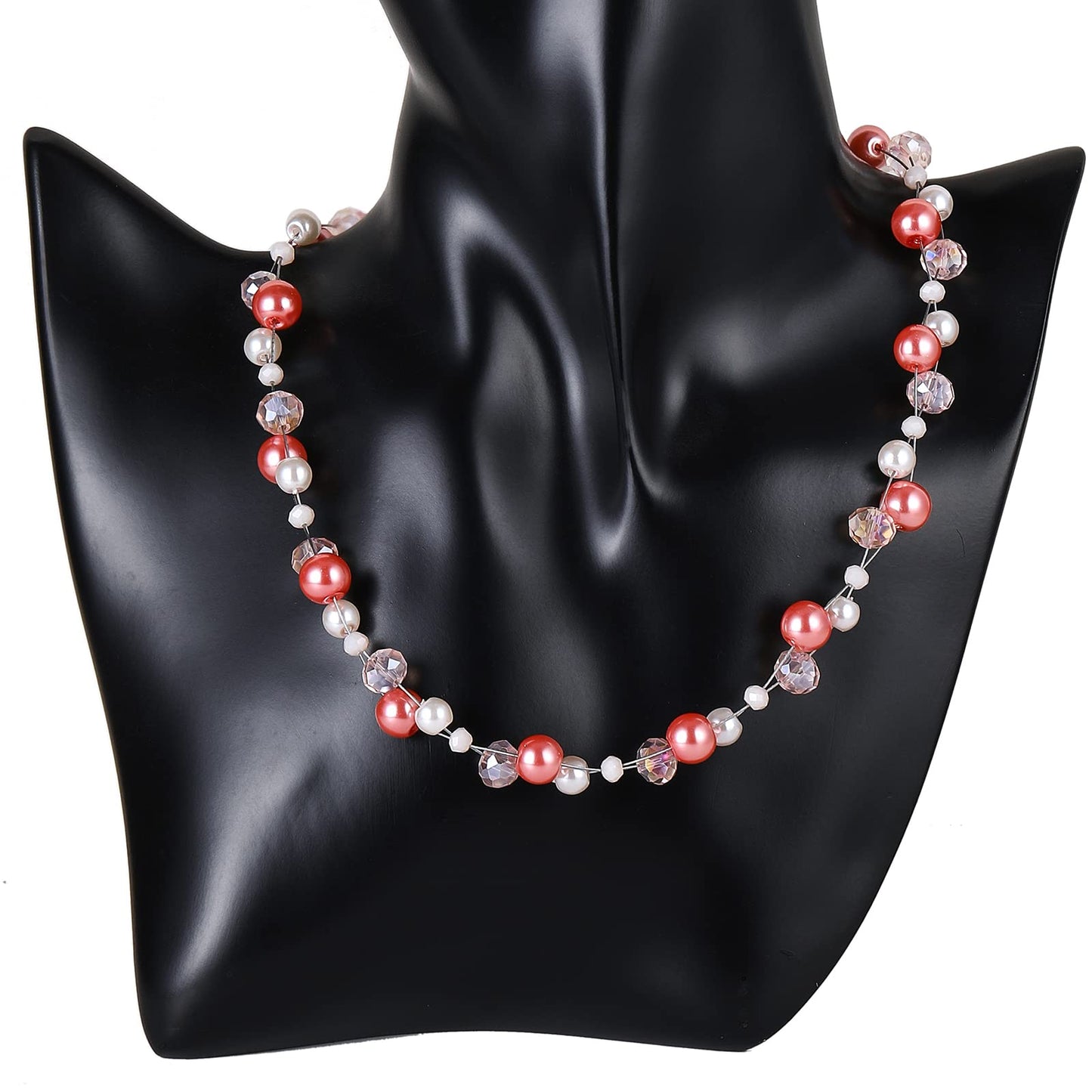 Short Beaded Turquoise Necklace For Women - Fashion Jewelry with Pearl and Crystal Bead, Birthday Gifts For Women (27-Plum Pink)