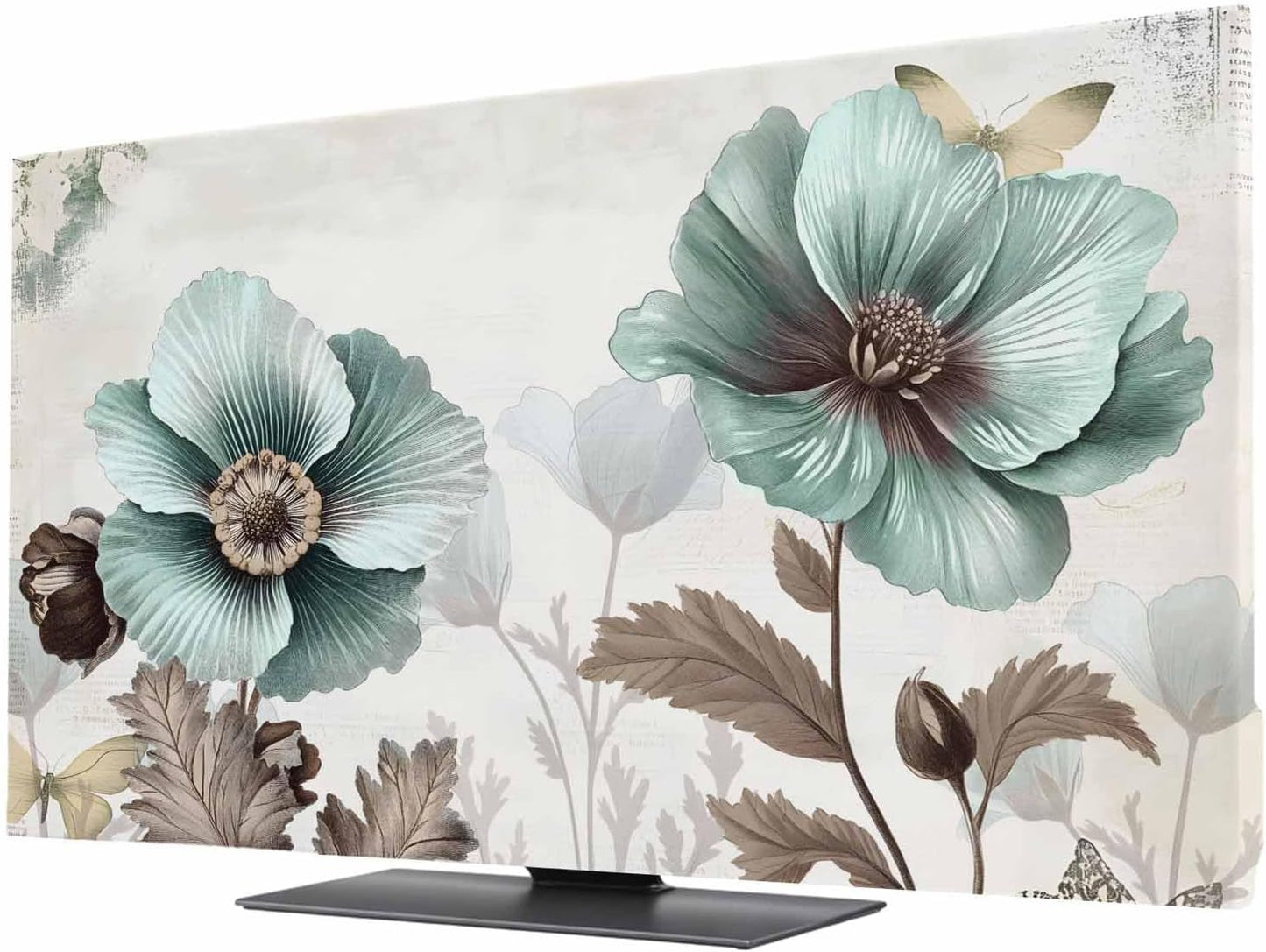 Singingin 32 Inch, Teal Broccoli TV Dust Cover Rustic Farmhouse Flower Leaf Victorian Style Computer Monitor Cover