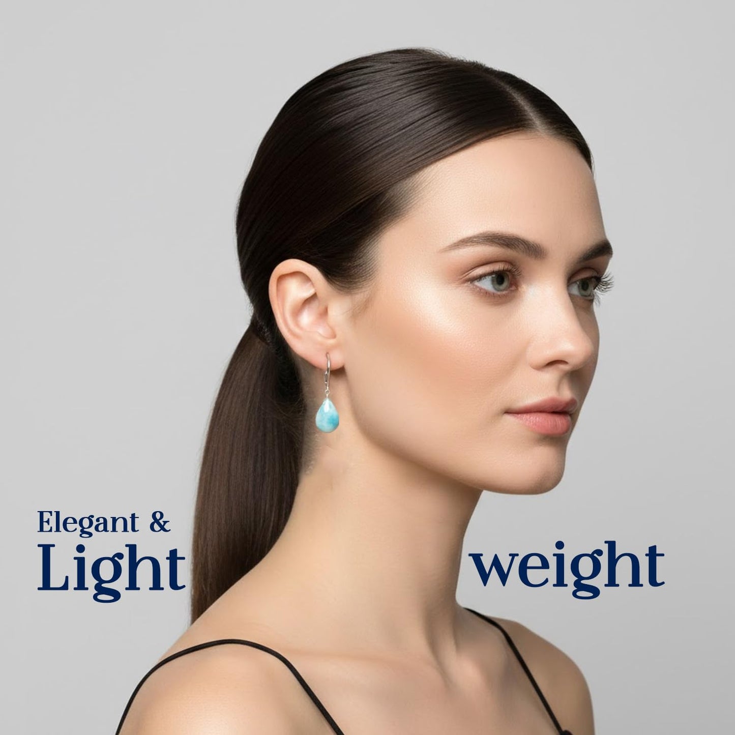 GemInspire Natural Larimar Teardrop Dangle Earrings for Women, Leverback Pear Shaped Gemstone, 925 Sterling Silver Leverback, Handmade Lightweight Jewelry Gift