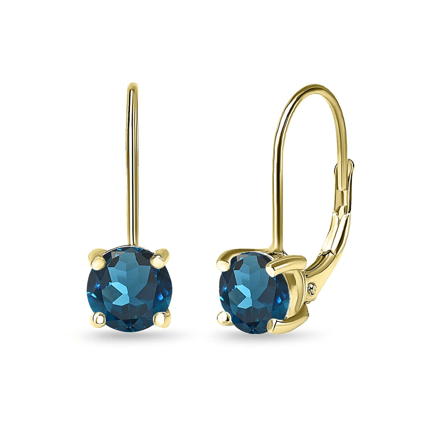 London Blue Topaz Earrings for Women Yellow Flashed Sterling Silver 6mm Round Gold Leverback Earrings Drop for Holiday Fashion Trendy Bridesmaids