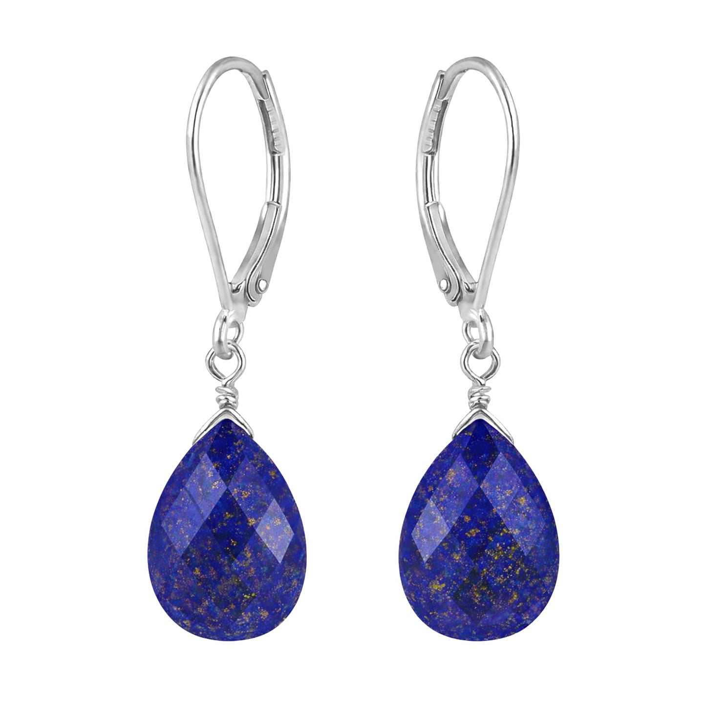 GEMINSPIRE Lapis Lazuli Pear Shape Tear Drop Earrings Suspended with Sterling Silver Lever Back Hoop, Elegant Handmade Dangling Earrings For Women, September Birthstone Jewelry