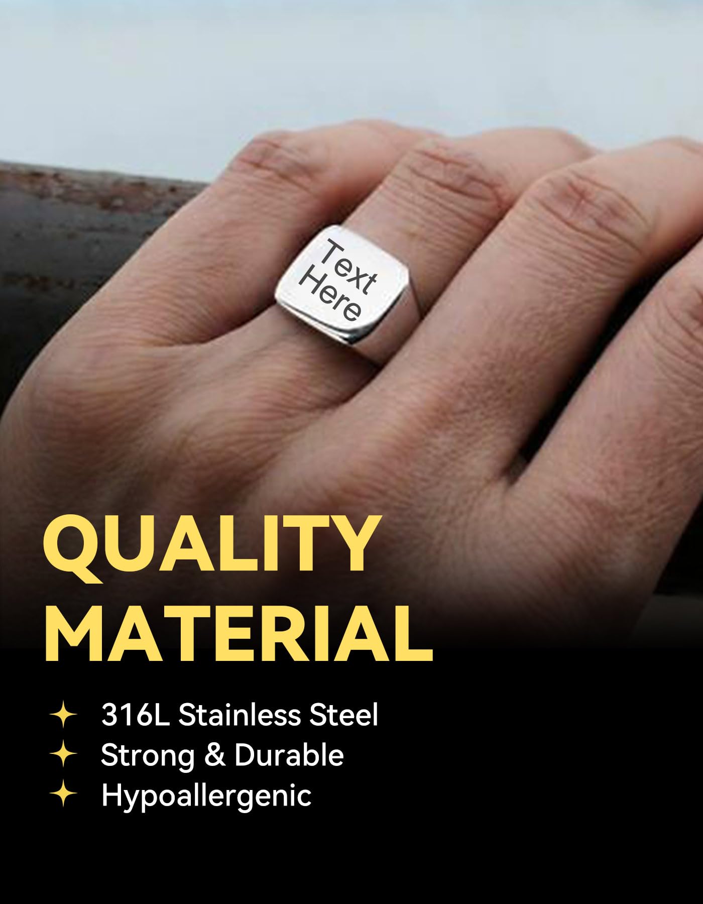 ChainsHouse Personalized Signet Rings Stainless Steel Biker Ring for Men Women, Solid Polished Statement Hip Hop Custom Thumb Ring, Size 13