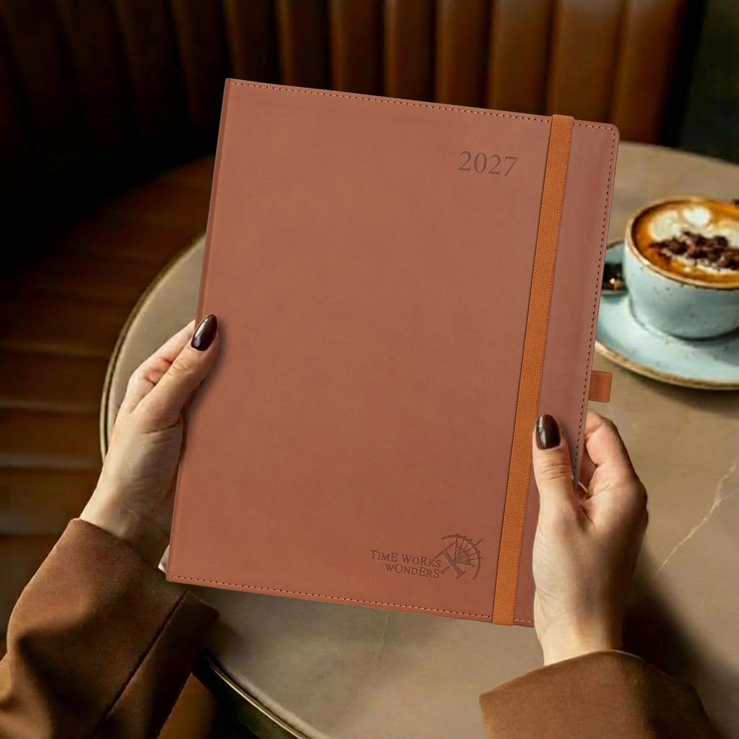 POPRUN 2027 Planner, Large-8.5" x 10.5", 2027 Weekly Calendar Planner (Jan 2027-Dec 2027) with Hourly Time Slots, Weekly Monthly Appointment Book for School & Work, Leather Softcover - Burgundy