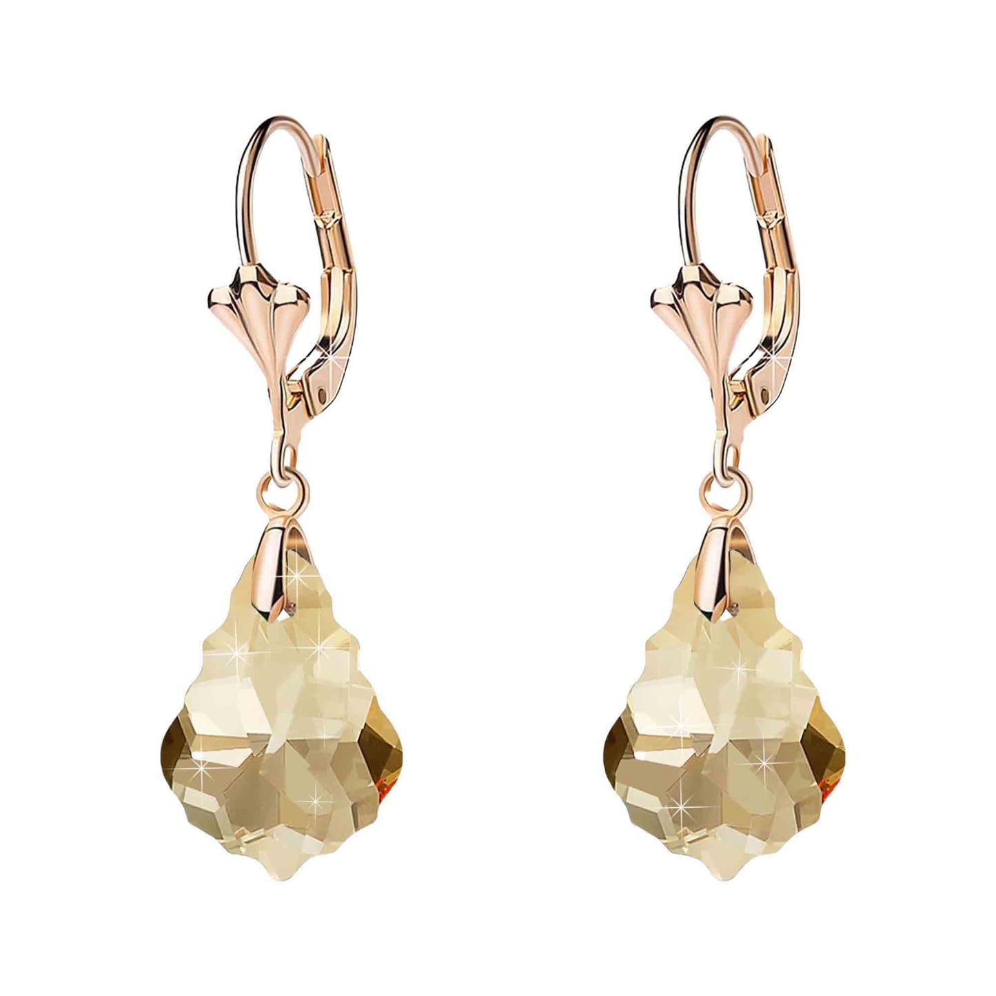 Austrian Crystal Baroque Drop Leverback Earrings for Women Fashion 14K Gold Plated Hypoallergenic Jewelry (Topaz)