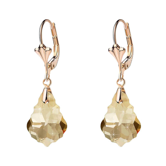 Austrian Crystal Baroque Drop Leverback Earrings for Women Fashion 14K Gold Plated Hypoallergenic Jewelry (Topaz)