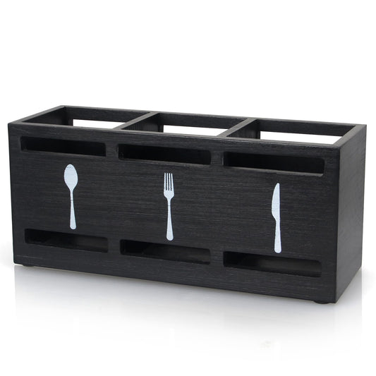 Ayiaren Wooden Silverware Caddy Flatware Cutlery Holder Wood Silverware Organizer Containers Small Black Kitchen Utensil Holder for Countertop Spoon and Fork Holder Flatware Utensils Caddy for Party