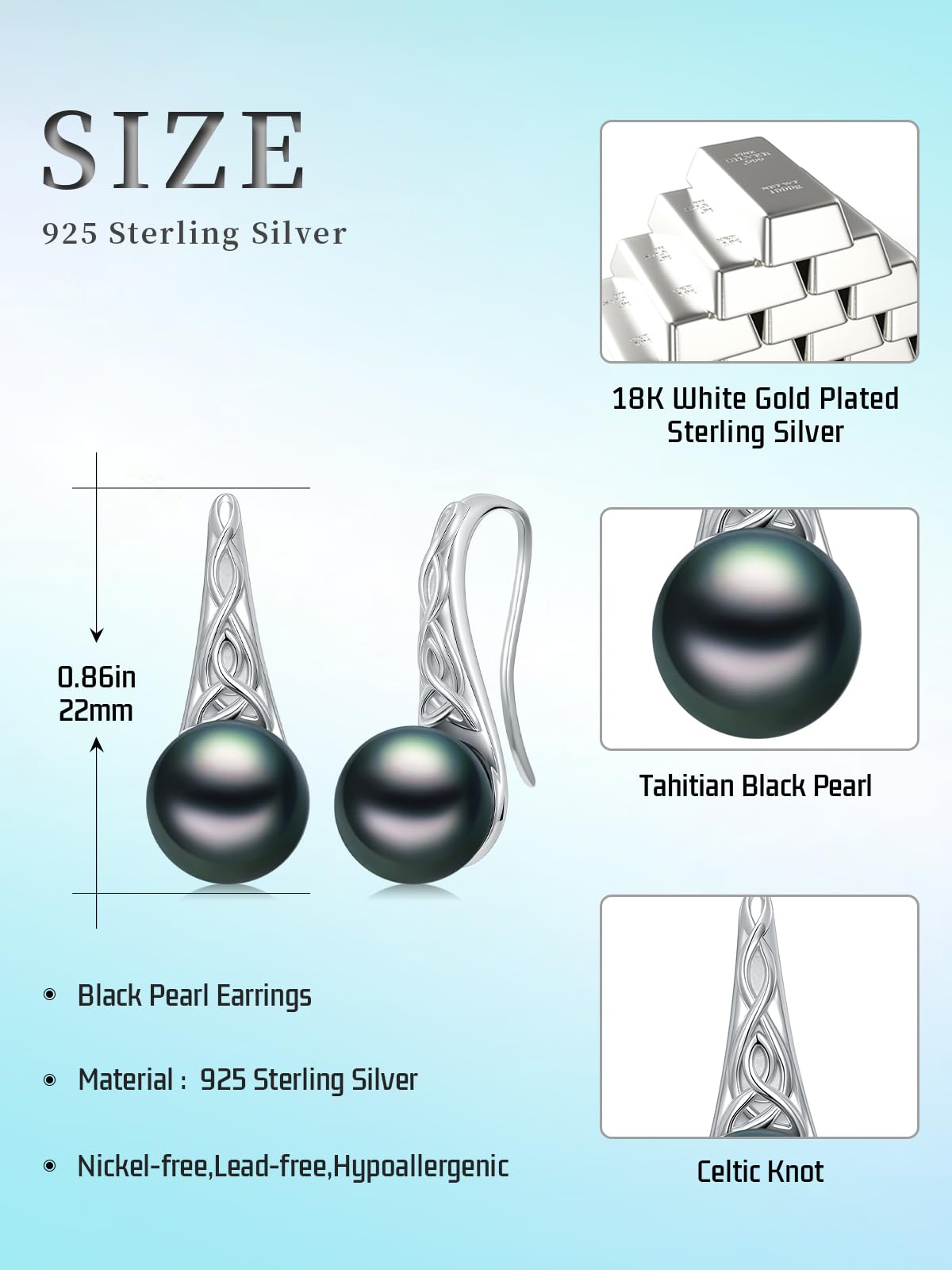 KANNSOAR Tahitian Black Pearl Earrings 18K White Gold Plated Sterling Silver Black Pearl Dangle Earrings Jewelry Gift for Women Mom Wife