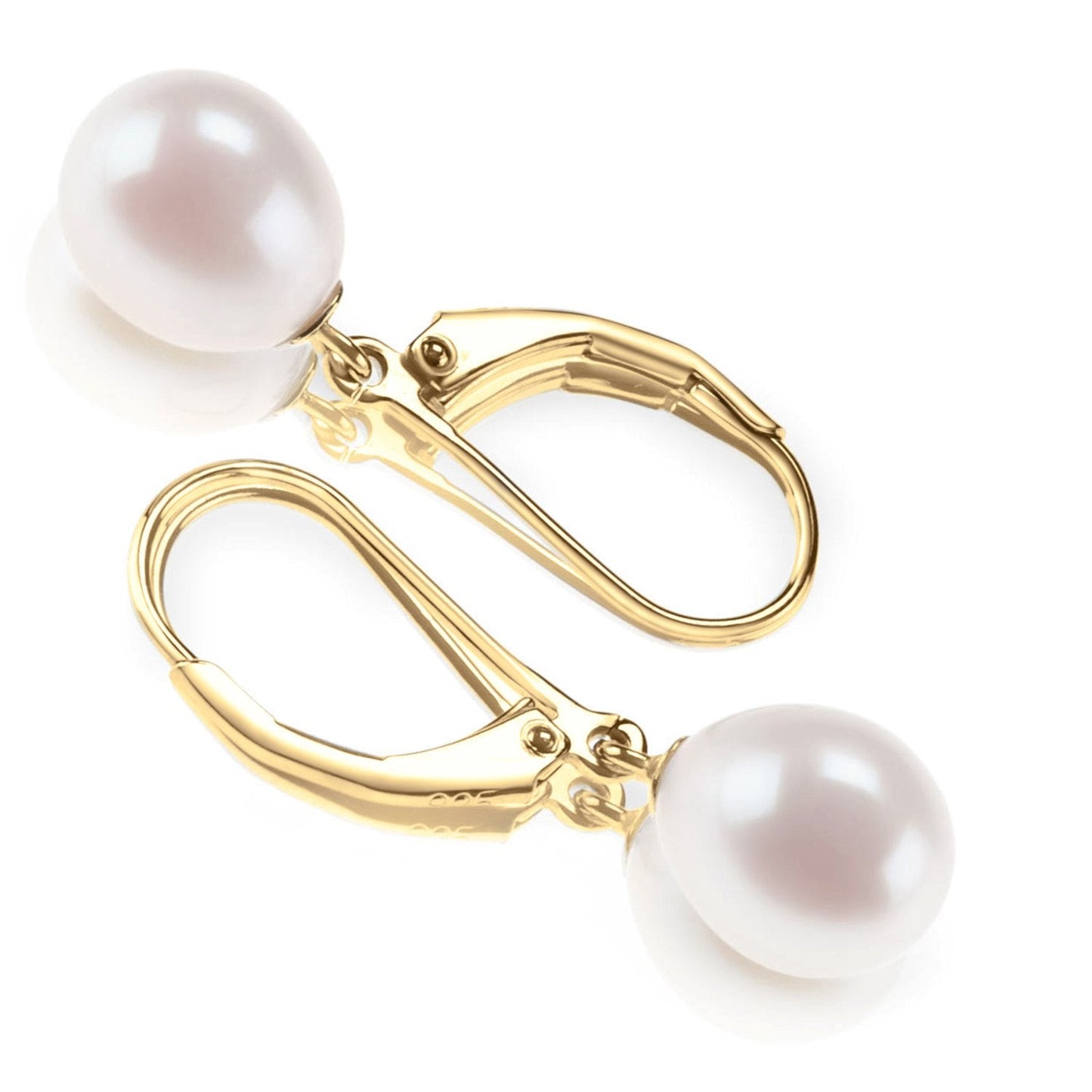 PAVOI 14K Yellow Gold Plated Freshwater Cultured Pearl Earrings Leverback Dangle Studs - Handpicked AAA Quality - 10mm