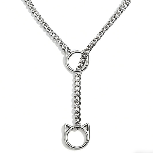 C CHIC CHOK YOUR BODY TALK Cat O-Ring Slip Chain Necklace Stainless Steel Cuban Chain Punk Choker Necklace Jewelry Gift for Women