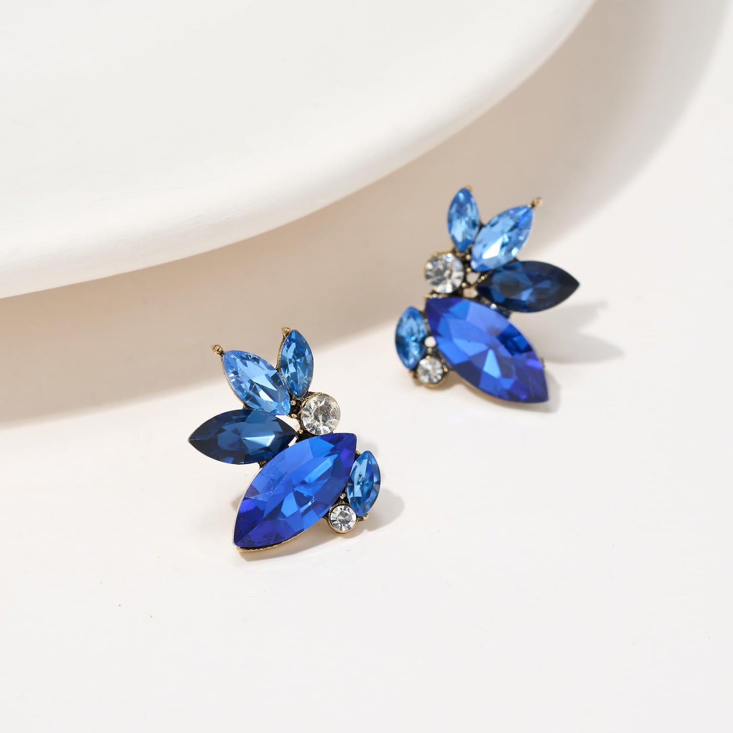 SWEETV Sparkly Blue Rhinestone Stud Earrings for Women, Crystal Wedding Bridal Earrings for Brides,Cluster Bridesmaid Earrings, Prom Formal Party Jewelry