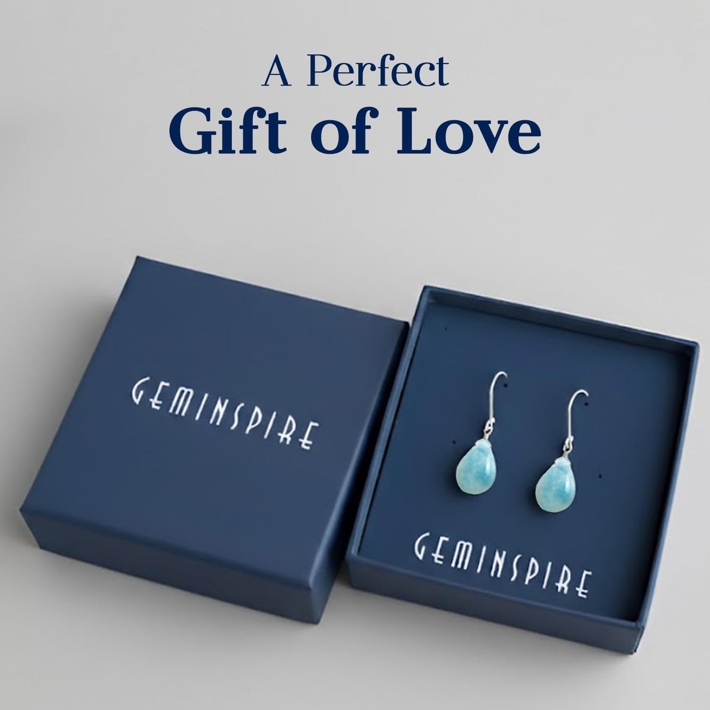 GemInspire Natural Larimar Teardrop Dangle Earrings for Women, Leverback Pear Shaped Gemstone, 925 Sterling Silver Leverback, Handmade Lightweight Jewelry Gift