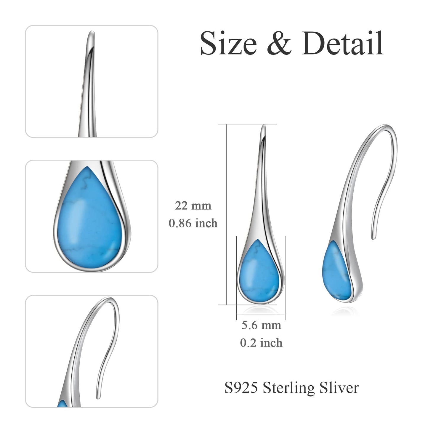 Turquoise Earrings Sterling Silver Teardrop Dangle Drop Earrings for Women Turquoise Birthday Christmas Jewelry Gift for Women