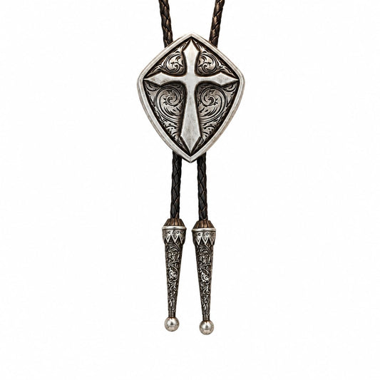 Doitby Vintage Bolo Tie Western Cowboy Cross Bolo Ties Leather Braided Necktie Necklace for Men Women
