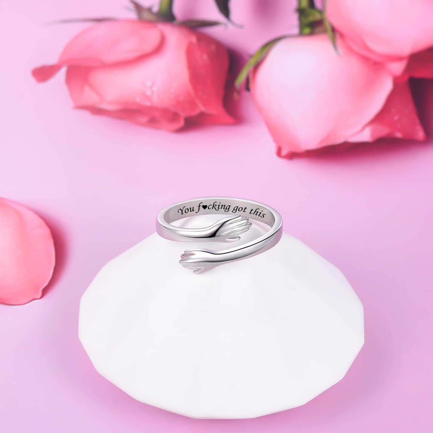 ACJFA Hug Rings for Women Sterling Silver Adjustable Ring Thumb Ring Birthday Mother Gifts Jewelry(You * got this)