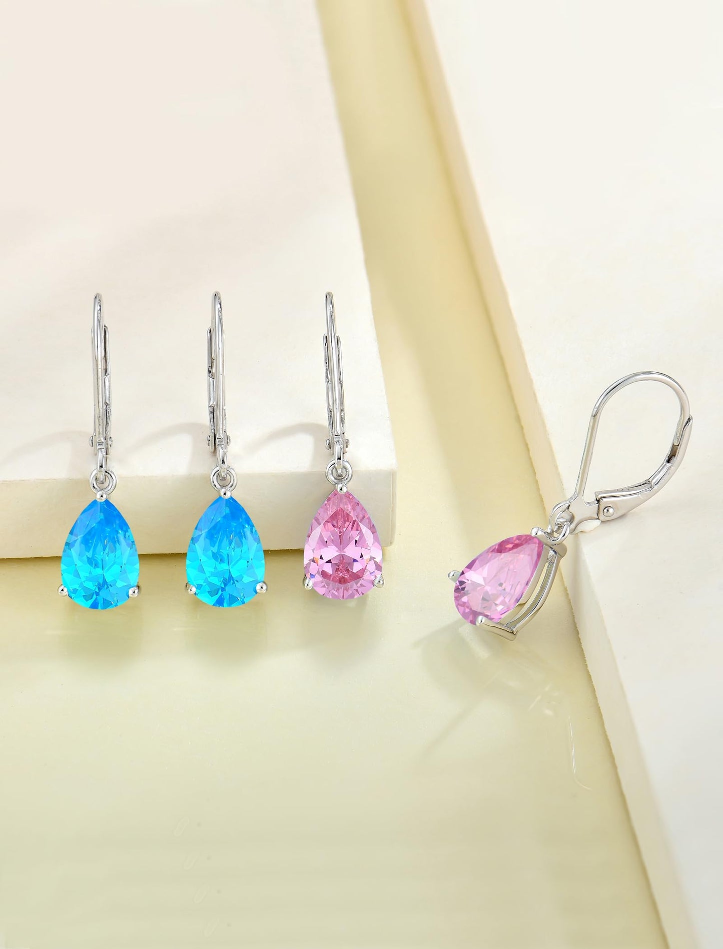 YL 925 Sterling Silver Teardrop Dangle Drop Earrings for Women 7x10 MM Solitaire Created Pink Tourmaline Leverback Jewelry