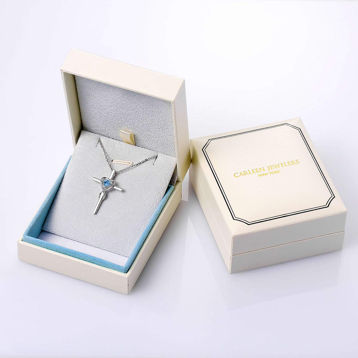 FANCIME Blue Topaz Cross Necklace For Women Sterling Silver Birthstone Necklace Blue Topaz Infinity Heart Cross Pendant December Birthstone Jewelry Gifts Valentines Day Gifts for Women