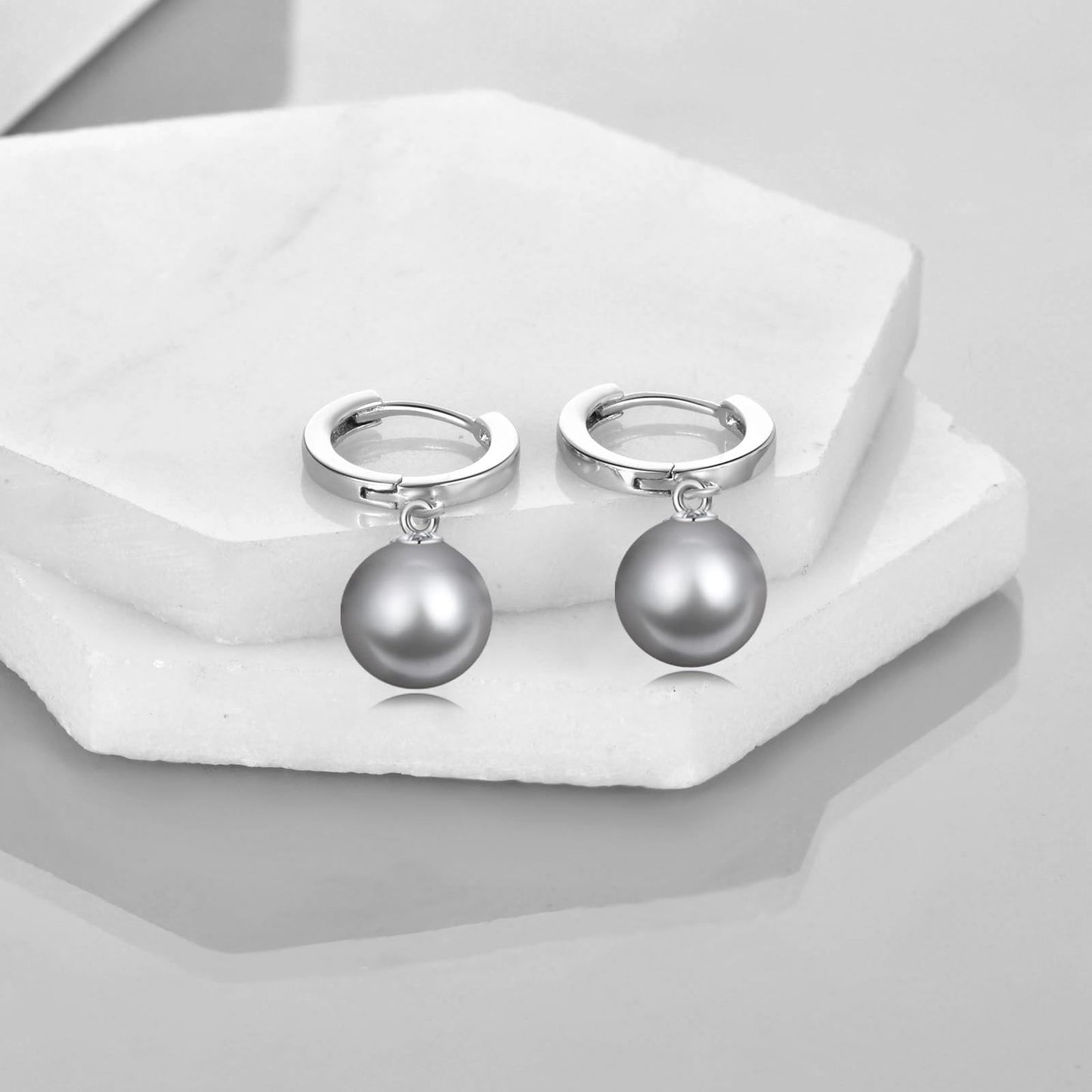 925 Sterling Silver Black Pearl Hoop Earrings Dangle Drop Jewelry Gifts for Women (Grey Pearl)