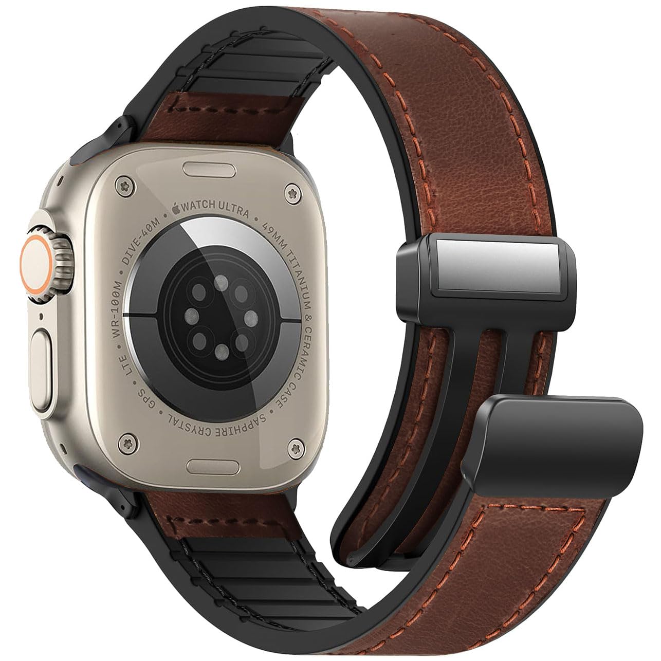WestEagle Magnetic Leather Bands Compatible with Apple Watch 49mm 46mm 45mm 44mm 42mm(S3/2/1) for Men Women, Genuine Leather with Magnetic Buckle for iWatch Ultra1/2/3 Series SE11/10/9/8/7/6/5/4/3/2/1