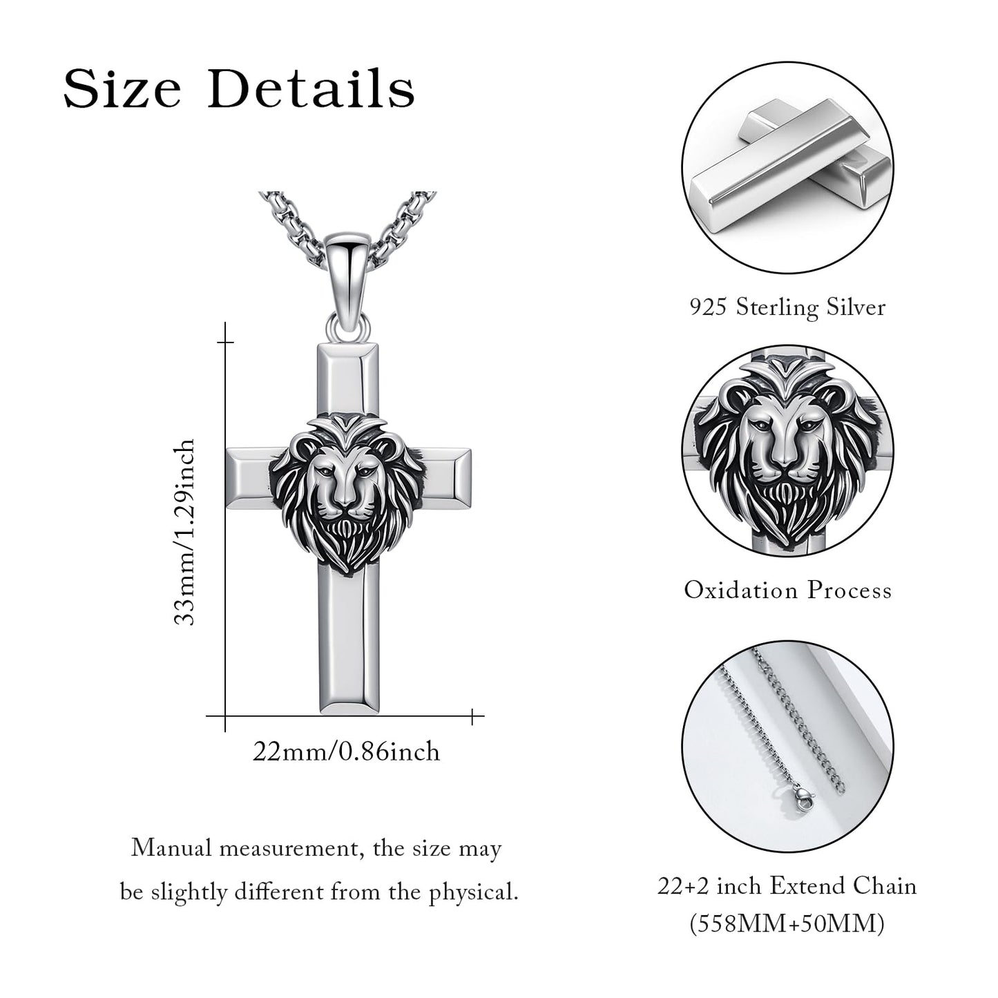 YEESIA Cross Necklace for Men Women 925 Sterling Silver Lion Cross Pendant Necklace, Christian Jewelry, Gift for Men Women
