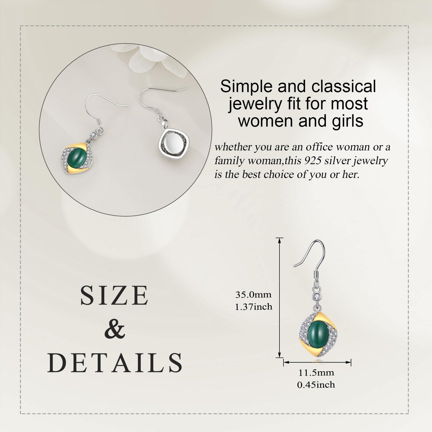 Jade Drop Dangle Earrings 925 Sterling Silver Jewelry Gifts for Women