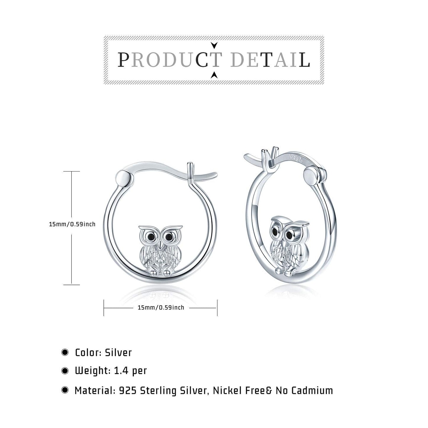 Silver Owl Hoop Earrings for Women 925 Sterling Silver Small Owl Huggie Hoop Earrings Jewelry Graduation Gifts
