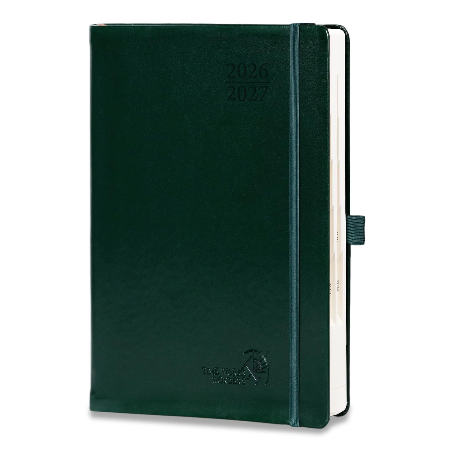 POPRUN Daily Planner 2026-2027 One Page per Day, (A5 Size 5.7" x 8.5") Academic Planner (July 2026 - June 2027) Hourly Appointment Book with Vegan Leather Hardcover, Monthly Tabs & Inner-pocket - Dark Green