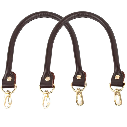 AUEAR, 2 Pack Purse Straps Replacement Leather Handbag Handles Dark Brown with Gold Metal Lobster Buckles