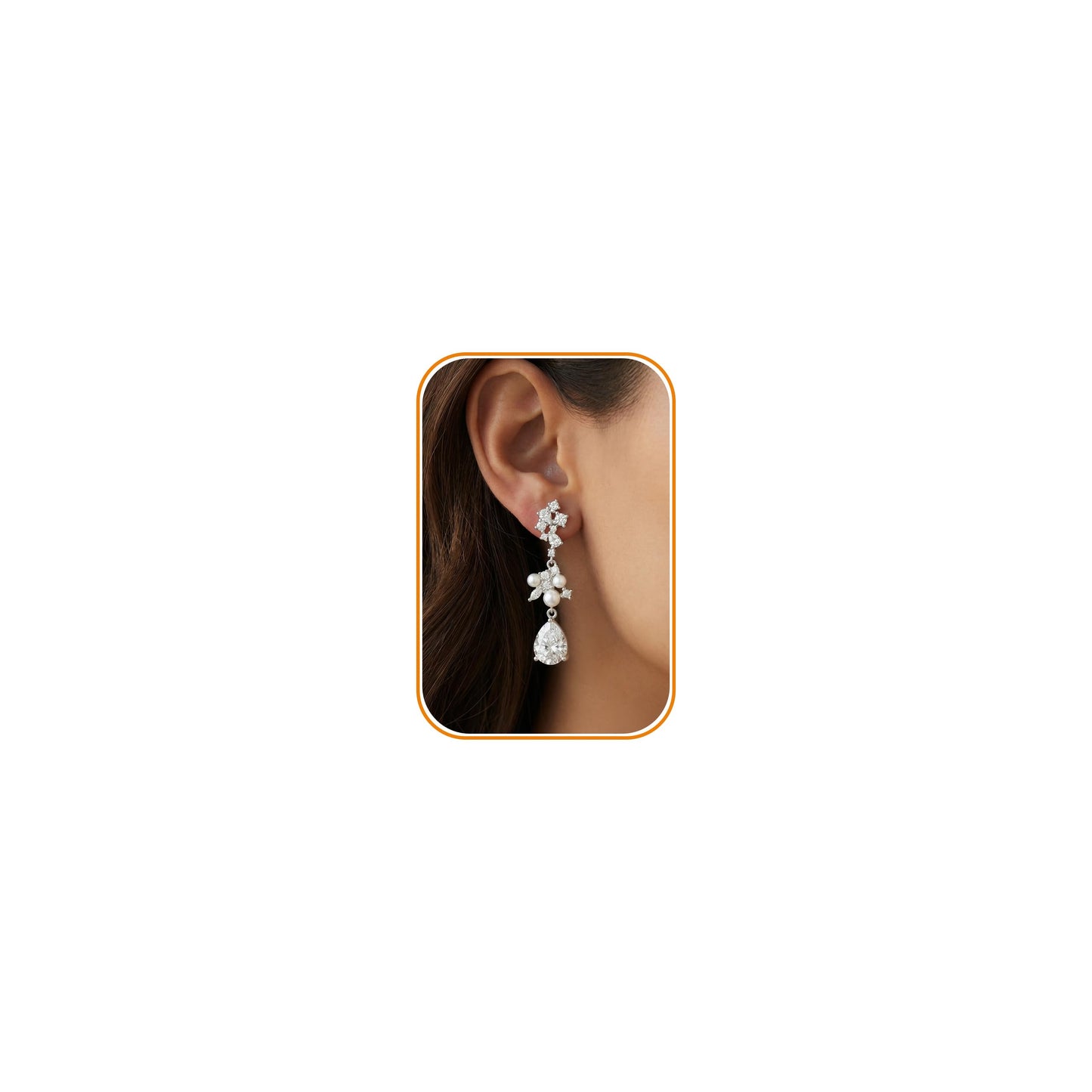 PRTGL Pearl Drop Earrings - Silver 14 White Gold Plated Cubic Zirconia Accented Pearl Drop Dangle Earrings for Women Wedding Bridal Teardrop Design