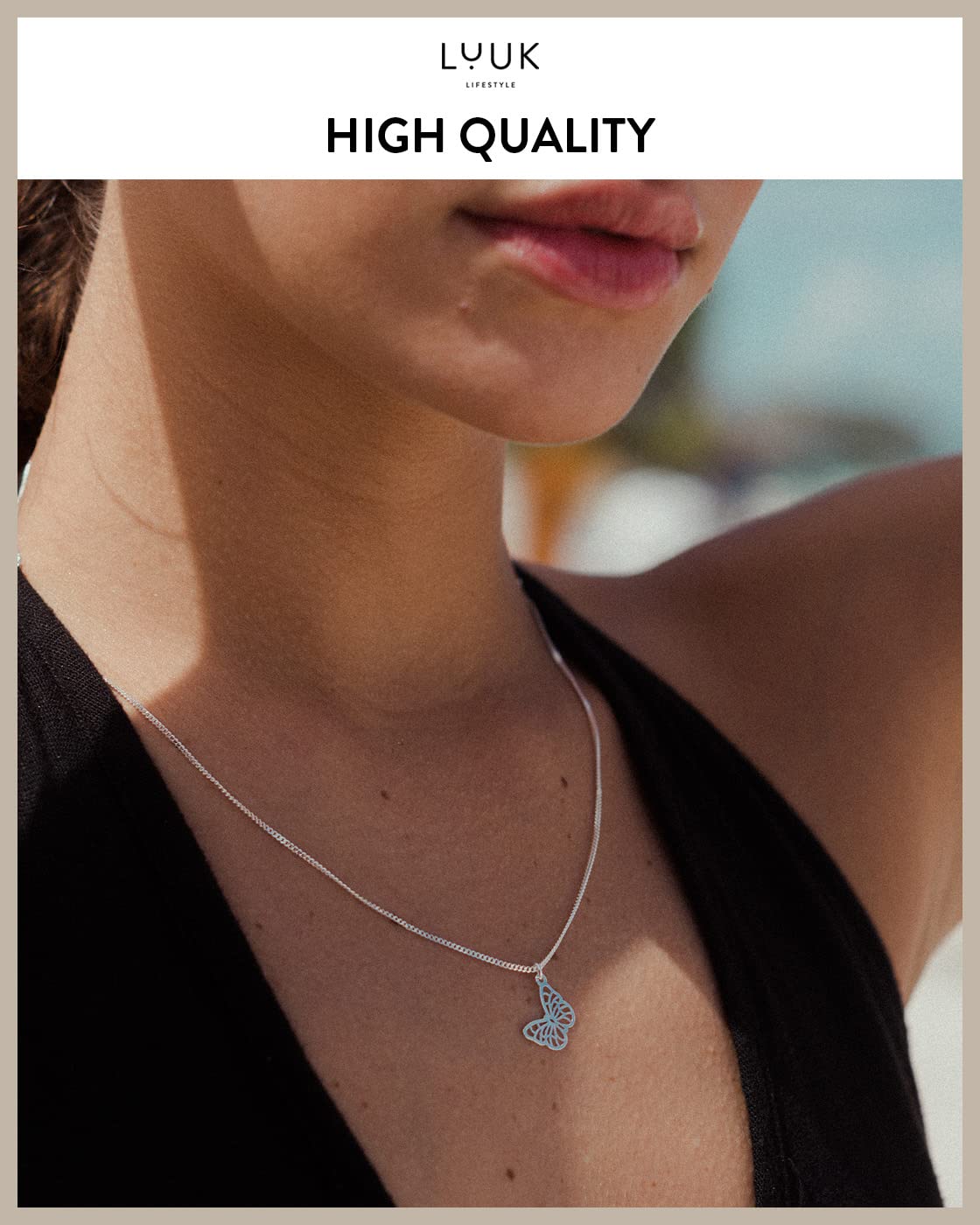 LUUK LIFESTYLE 925 sterling silver Necklace (19”), butterfly pendant necklace with HAPPINESS card, gift for friend, fiancée, Mother’s Day, Valentin’s day, lucky charm, minimalist jewelry, silver