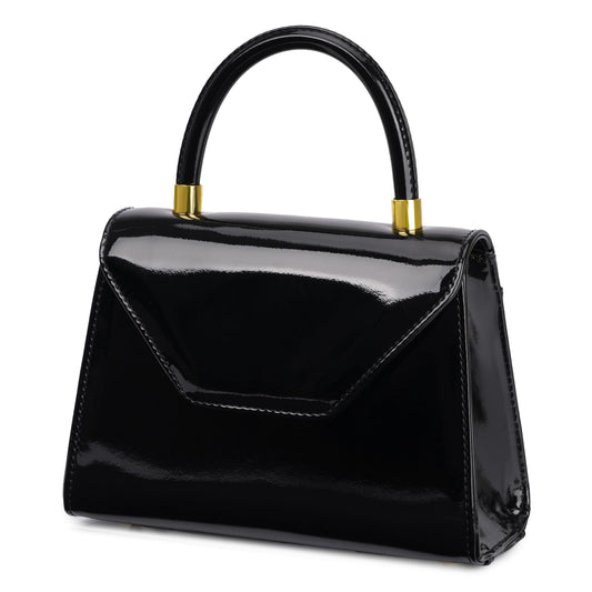 Milisente Women's Top Handle Clutch Purse Vegan Leather Crossbody or Handheld Bag For Day And Night Structured Patent Purse with Detachable and Adjustable Strap (Black)