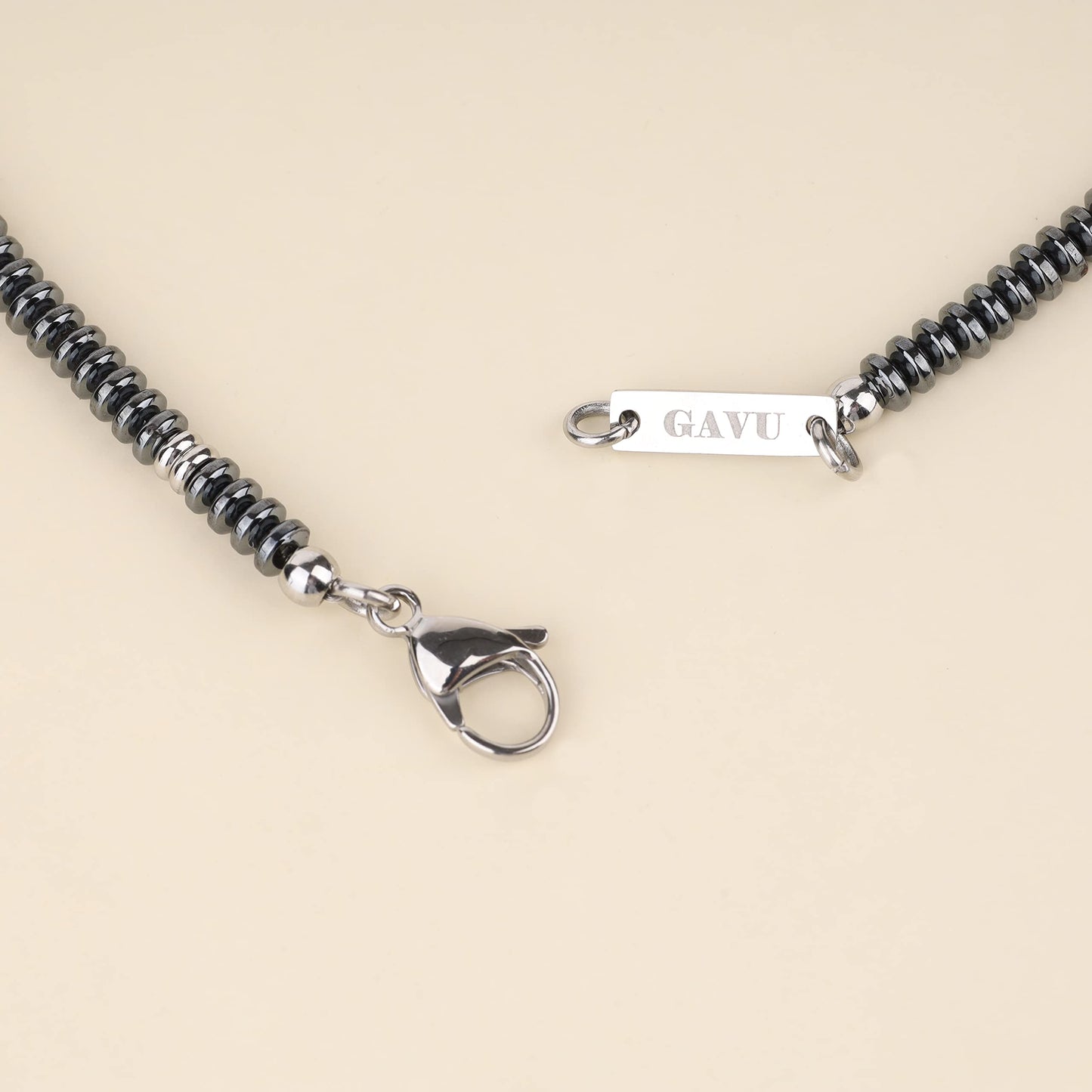 GAVU Stainless Steel Hematite Beaded Necklace, Crystal Necklace for Men