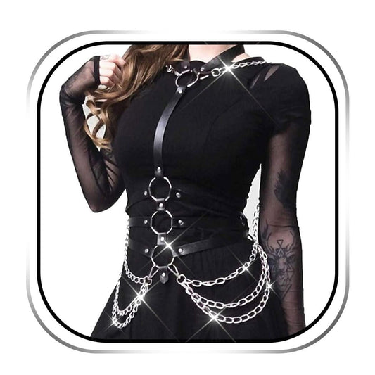 Kesvb Goth Harness Black Chest Chain Leather Harness for Women