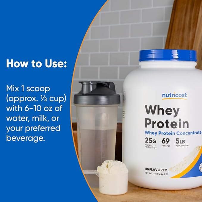 Nutricost Whey Protein Powder, Unflavored, 5 pounds - from Whey Protein Concentrate