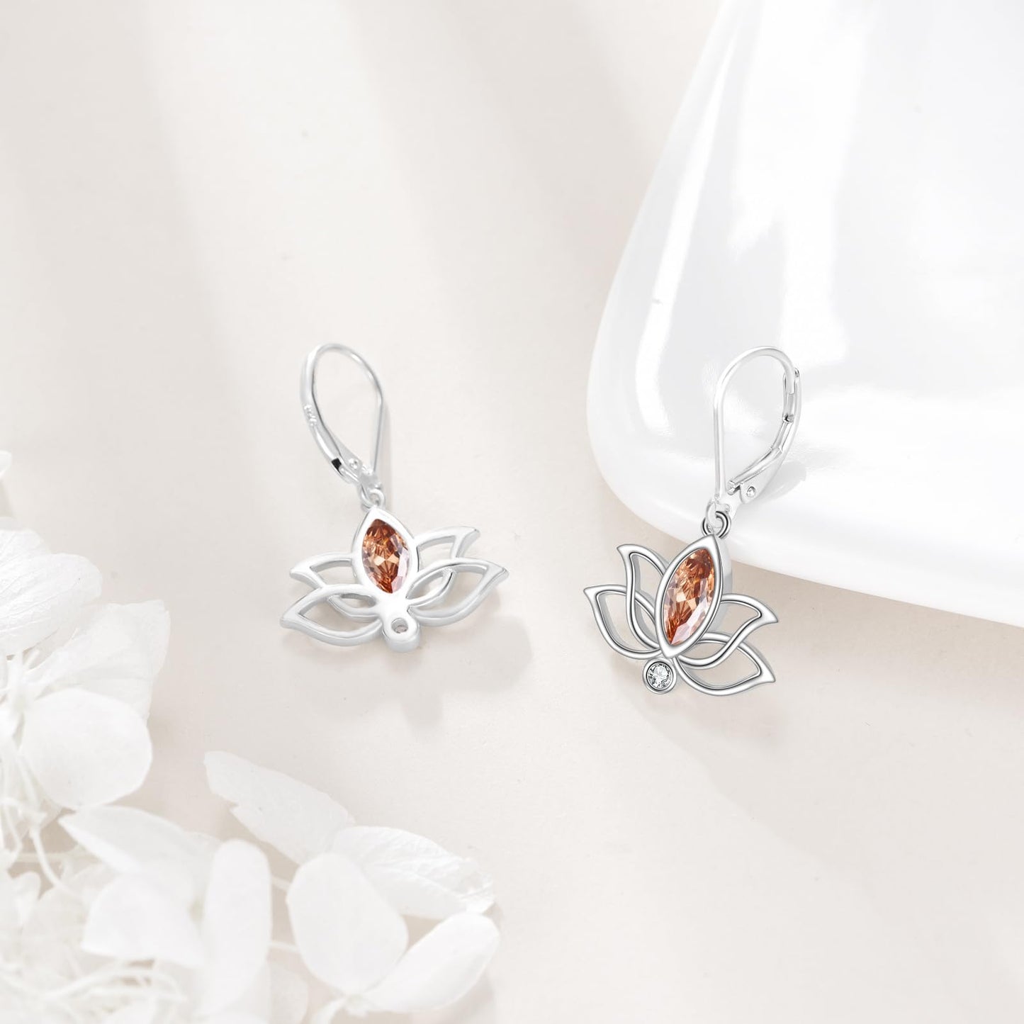 YFN Lotus Flower Earrings Sterling Silver Birthstone Lotus Leverback Dangle Drop Earrings Jewelry Gifts for Women (K. Nov)